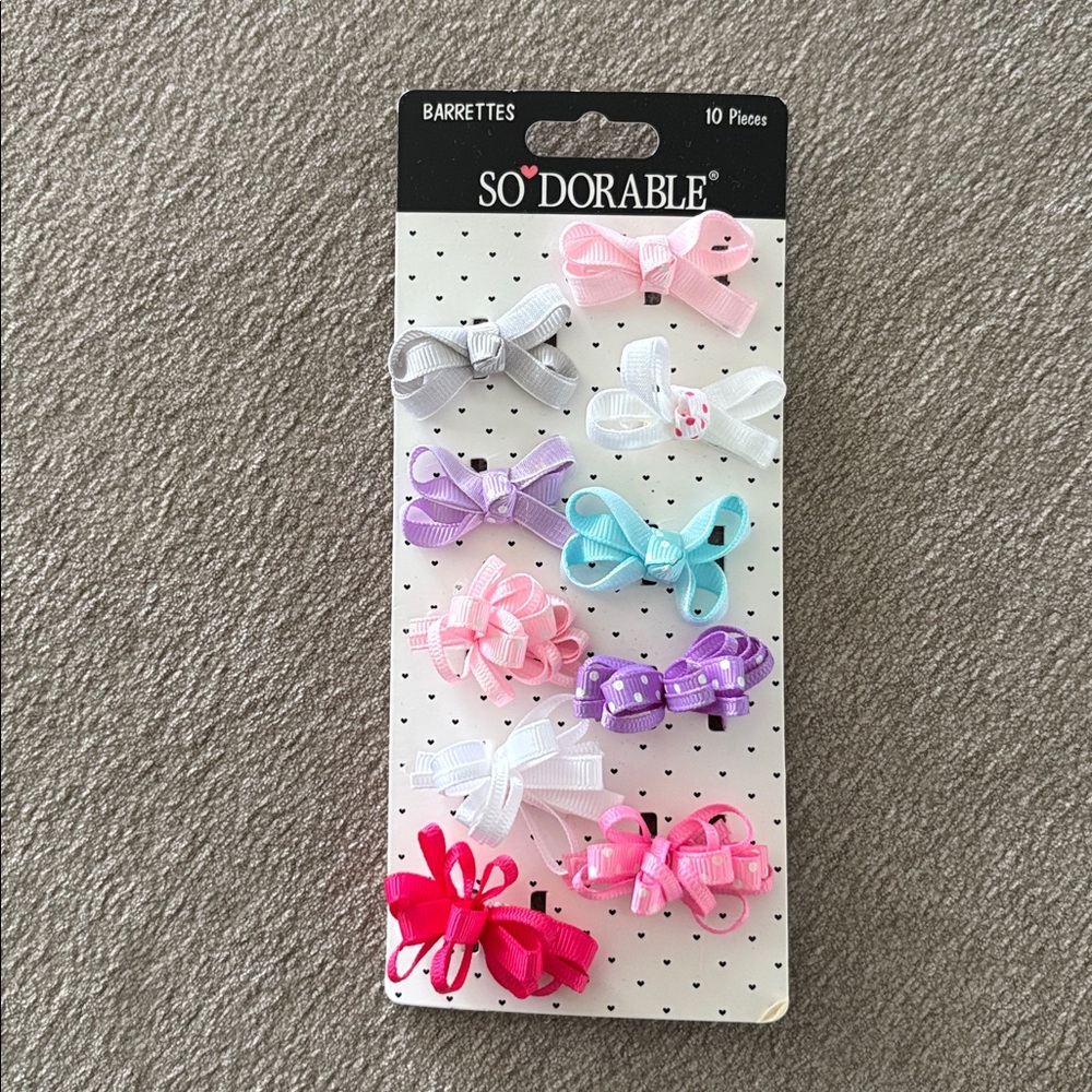 So Adorable Hair Bow Set - Pink, Purple, White | 10 Pieces